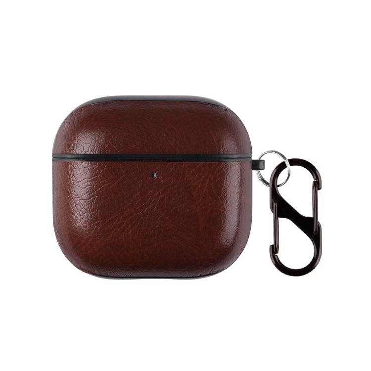 For AirPods 4 Two-Piece Style PU Leather Earphone Case with Hook & Thimble(Dark Brown)