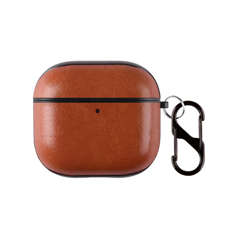 For AirPods 4 Two-Piece Style PU Leather Earphone Case with Hook & Thimble(Light Brown)