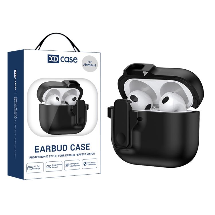 For AirPods 4 XDcase Armor Full-body Earphone Case with Hook & Security Lock(Black)