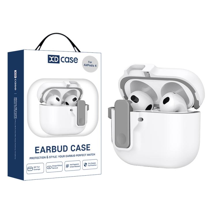 For AirPods 4 XDcase Armor Full-body Earphone Case with Hook & Security Lock(White)