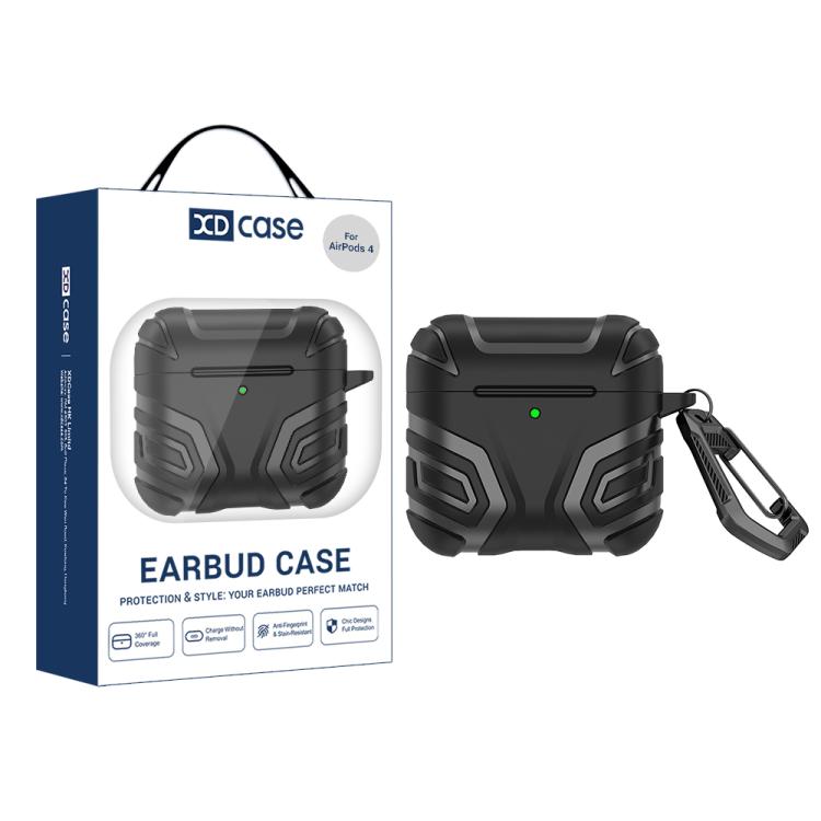 For AirPods 4 XDcase Dark Pattern TPU Earphone Cover with Carabiner(Black)