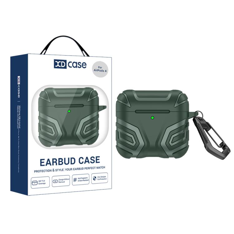 For AirPods 4 XDcase Dark Pattern TPU Earphone Cover with Carabiner(Dark Green)