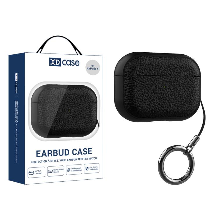 For AirPods 4 XDcase Lychee Texture TPU Earbuds Case with Buckle(Black)