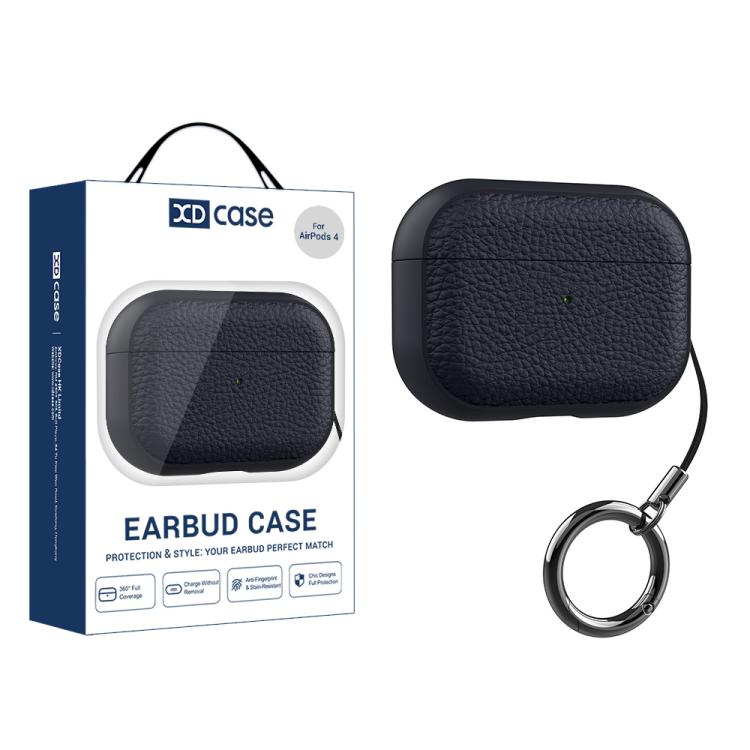 For AirPods 4 XDcase Lychee Texture TPU Earbuds Case with Buckle(Dark Blue)