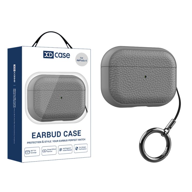 For AirPods 4 XDcase Lychee Texture TPU Earbuds Case with Buckle(Grey)