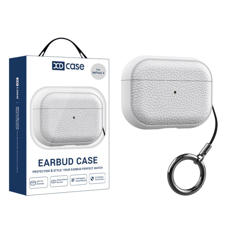 For AirPods 4 XDcase Lychee Texture TPU Earbuds Case with Buckle(White)