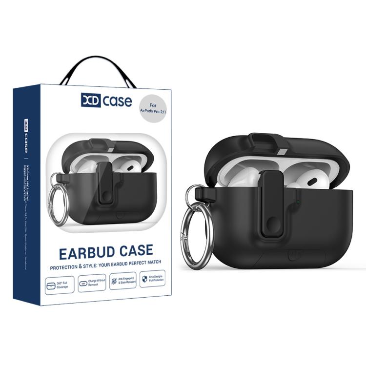 For AirPods Pro 2 / 1 XDcase Armor Full-body Earphone Case with Hook & Security Lock & Holder(Black)