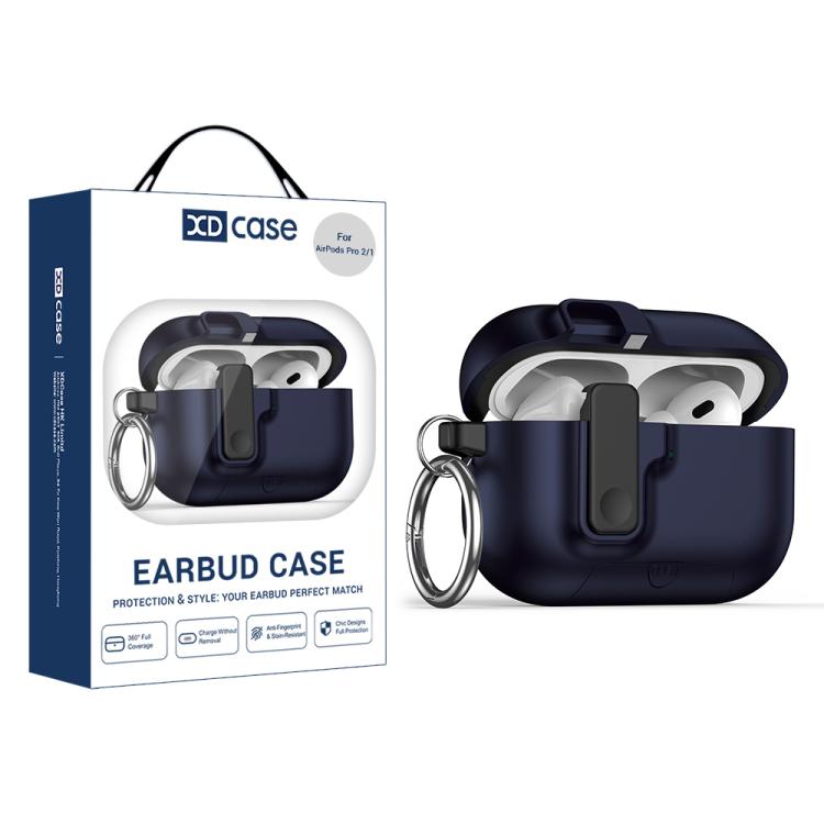 For AirPods Pro 2 / 1 XDcase Armor Full-body Earphone Case with Hook & Security Lock & Holder(Dark Blue)