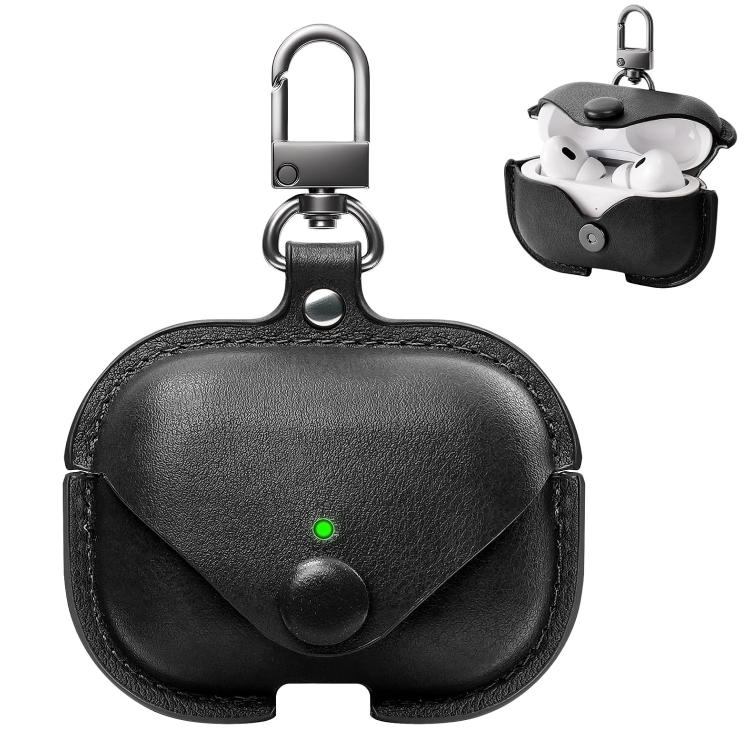 For AirPods Pro 2 / 1 XDcase Business Leather Earphone Protective Case with Hook(Black)