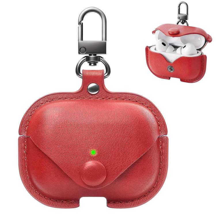 For AirPods Pro 2 / 1 XDcase Business Leather Earphone Protective Case with Hook(Red)