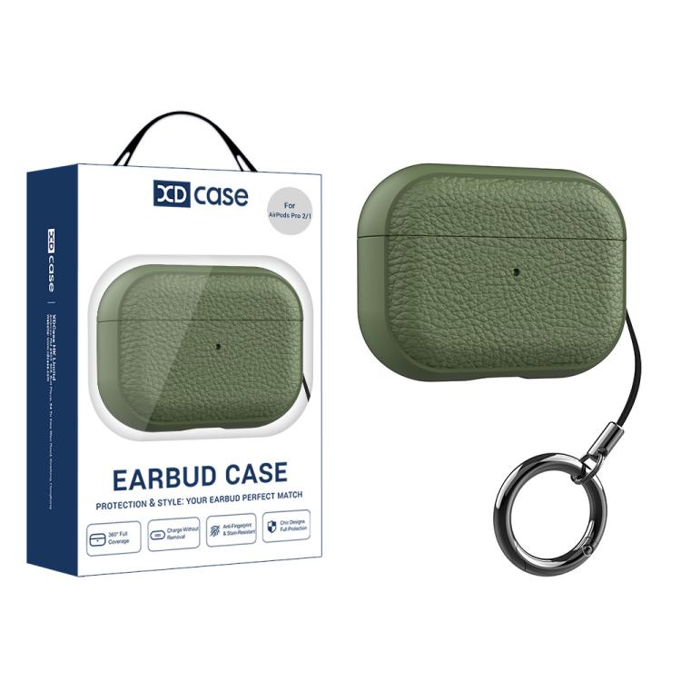 For AirPods Pro 2 / 1 XDcase Lychee Texture TPU Earbuds Case with Buckle(Army Green)