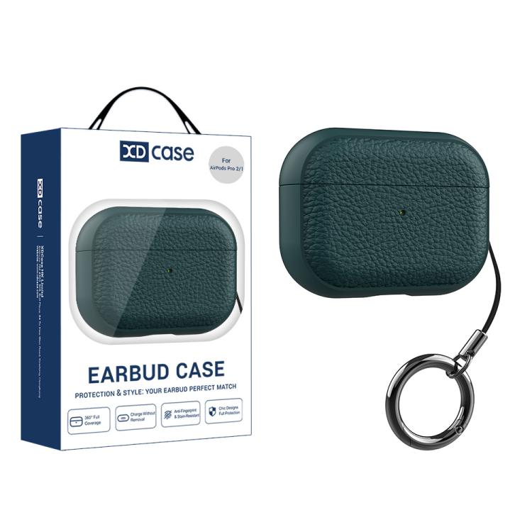 For AirPods Pro 2 / 1 XDcase Lychee Texture TPU Earbuds Case with Buckle(Dark Green)