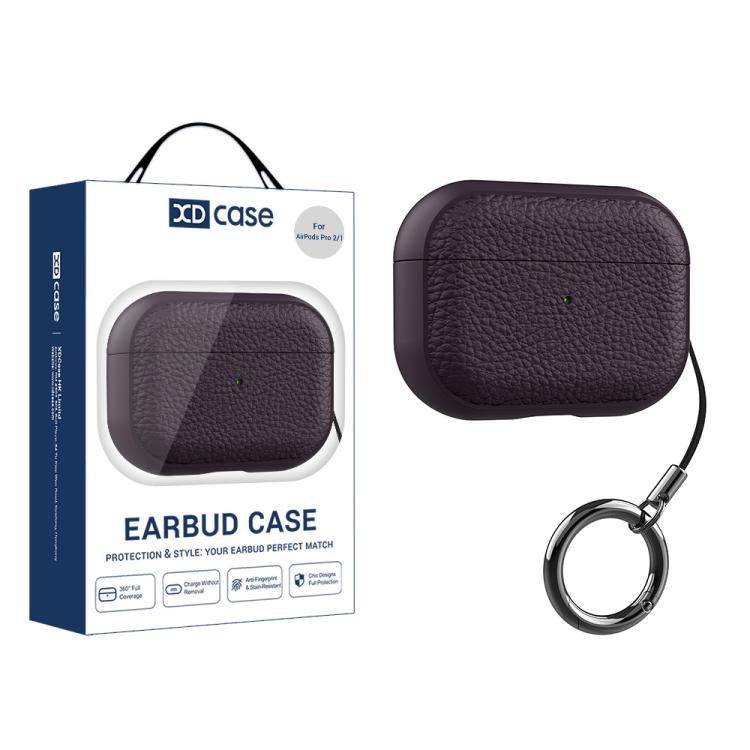 For AirPods Pro 2 / 1 XDcase Lychee Texture TPU Earbuds Case with Buckle(Purple)