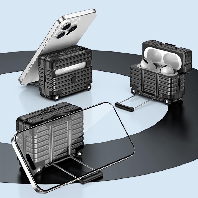 For AirPods Pro 2 / 1 XDcase Suitcase Design PC Hybrid TPU Earphone Case with Holder(Silver)