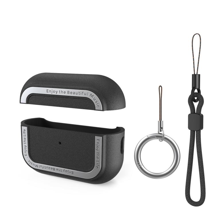 For AirPods Pro 2 AhaStyle JY09 Dual Lanyard Case TPU+Aluminum Personalized Case(Black)
