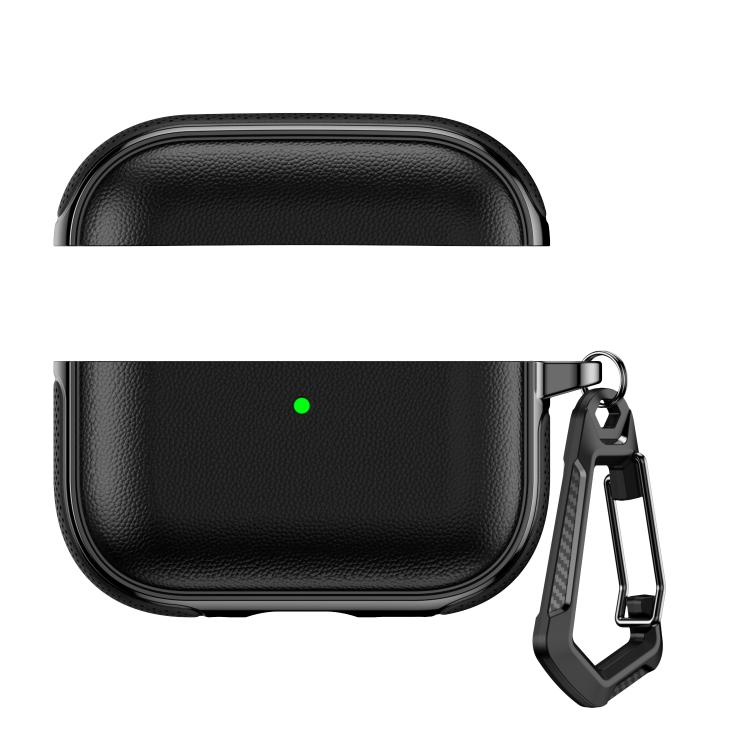For AirPods Pro 2 / AirPods Pro Split Design Vegan Leather Texture Earphone Protective Case With Metal Hook(Black)
