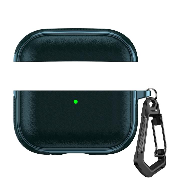 For AirPods Pro 2 / AirPods Pro Split Design Vegan Leather Texture Earphone Protective Case With Metal Hook(Dark Green)