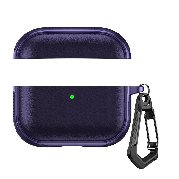 For AirPods Pro 2 / AirPods Pro Split Design Vegan Leather Texture Earphone Protective Case With Metal Hook(Dark Purple)