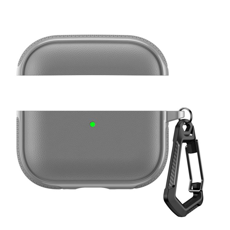 For AirPods Pro 2 / AirPods Pro Split Design Vegan Leather Texture Earphone Protective Case With Metal Hook(Gray)