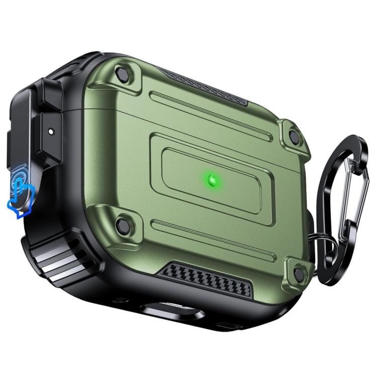 For AirPods Pro 2 Armor Carbon Fibre Safety Buckle Earphone Protective Cover with Carabiner(Army Green)