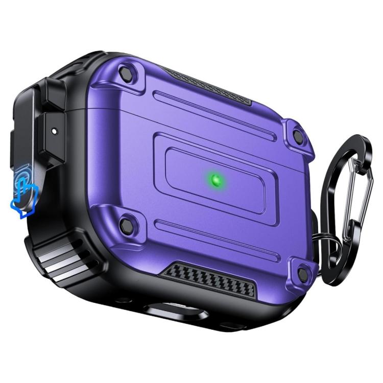 For AirPods Pro 2 Armor Carbon Fibre Safety Buckle Earphone Protective Cover with Carabiner(Purple)