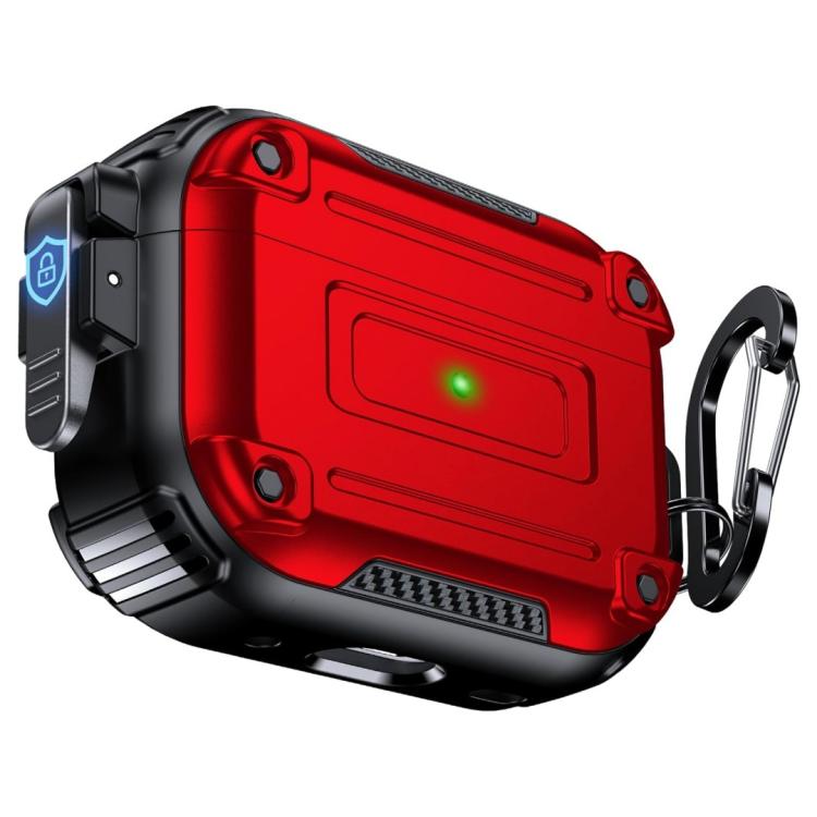 For AirPods Pro 2 Armor Carbon Fibre Safety Buckle Earphone Protective Cover with Carabiner(Red)