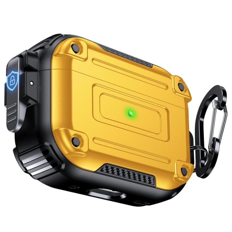 For AirPods Pro 2 Armor Carbon Fibre Safety Buckle Earphone Protective Cover with Carabiner(Yellow)