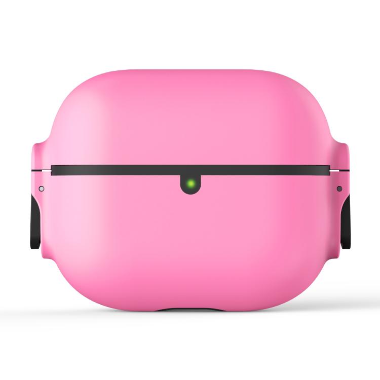 For AirPods Pro 2 Bilateral Spring Action Switch PC Earphone Protective Cover with Carabiner(Pink)