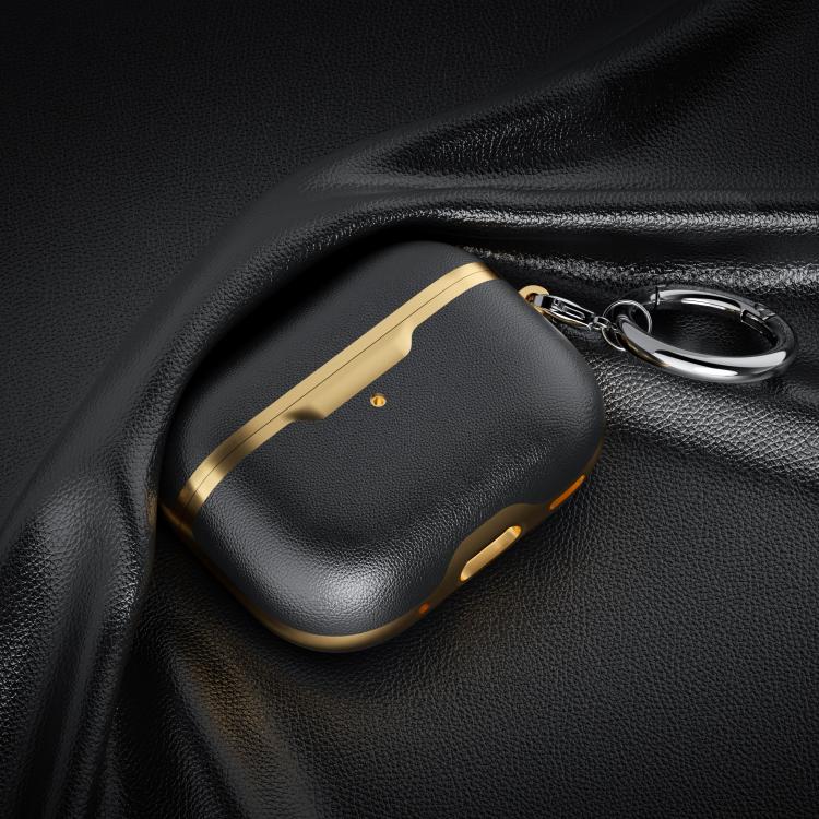 For Airpods Pro 2 Business Full Coverage Vegan Leather Protective Case(Gilded Black)