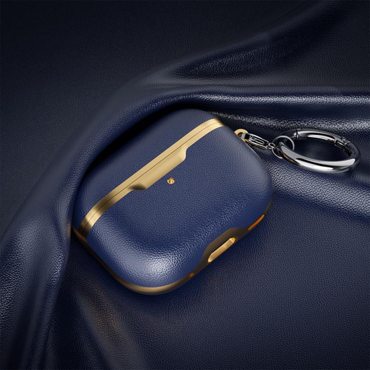 For Airpods Pro 2 Business Full Coverage Vegan Leather Protective Case(Gilded Blue)