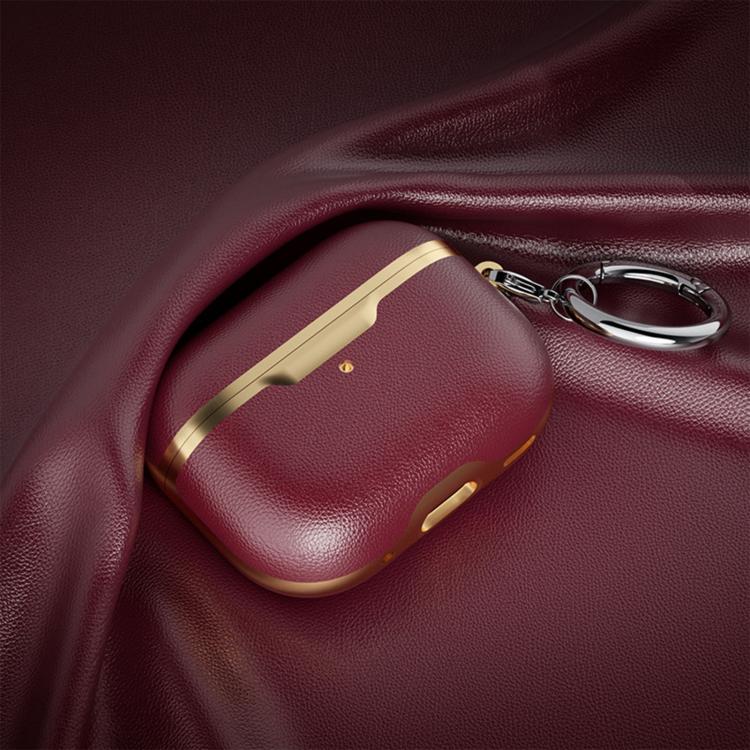 For Airpods Pro 2 Business Full Coverage Vegan Leather Protective Case(Gilded Magenta)