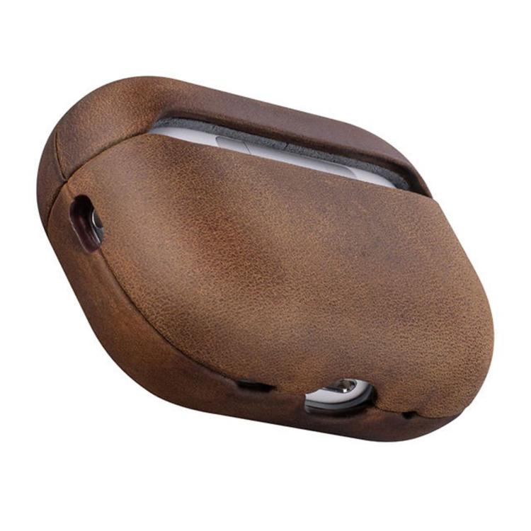 For AirPods Pro 2 Crazy Horse Genuine Leather Earbuds Protective Case(Dark Brown)