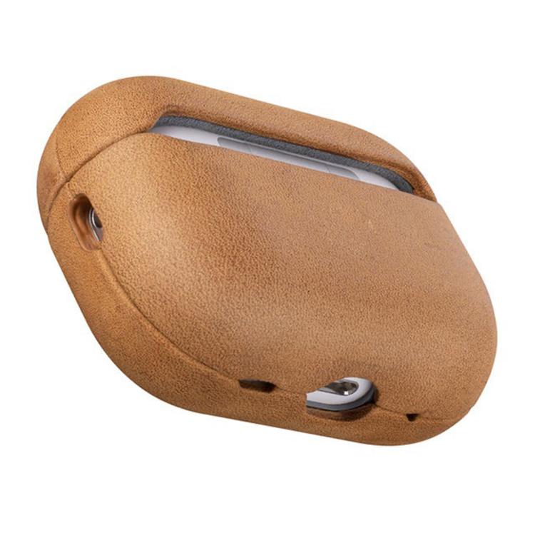 For AirPods Pro 2 Crazy Horse Genuine Leather Earbuds Protective Case(Light Brown)