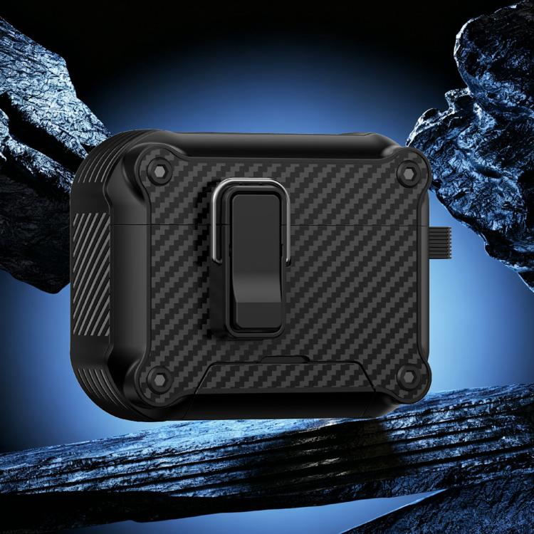 For AirPods Pro 2 Foldable Stand Eagle-Inspired Carbon Fiber Texture Earphone Protective Case(Black)