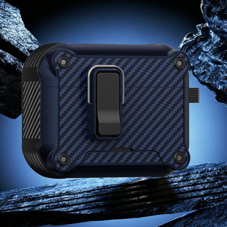 For AirPods Pro 2 Foldable Stand Eagle-Inspired Carbon Fiber Texture Earphone Protective Case(Blue)