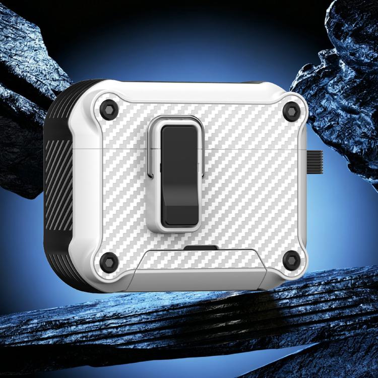 For AirPods Pro 2 Foldable Stand Eagle-Inspired Carbon Fiber Texture Earphone Protective Case(White)