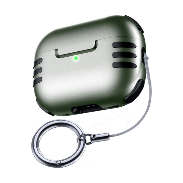For AirPods Pro 2 Full Coverage Airbag Shockproof Protective Cover with Lanyard Ring(Army Green)
