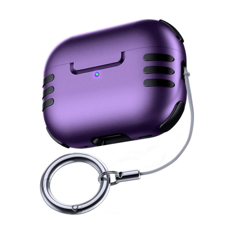 For AirPods Pro 2 Full Coverage Airbag Shockproof Protective Cover with Lanyard Ring(Purple)