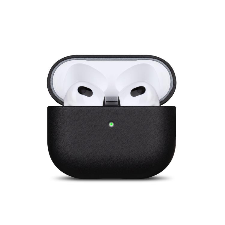 For AirPods Pro 2 Full-grain Genuine Leather Earbuds Protective Case(Black)