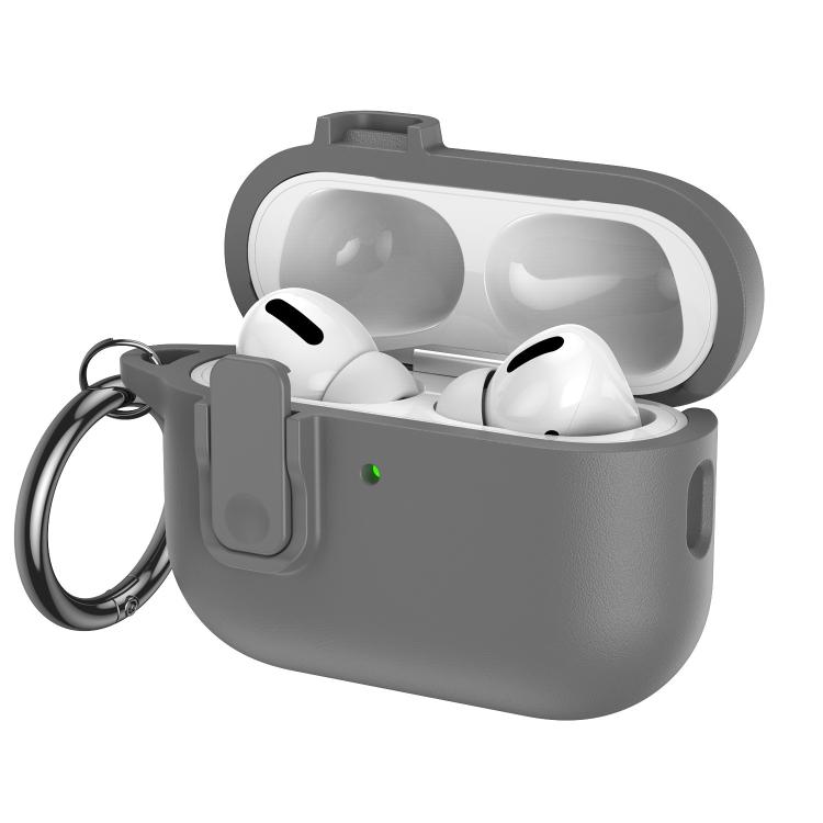 For AirPods Pro 2 Grained Leather Look TPU Earphone Cover with Ring Hook(Grey)