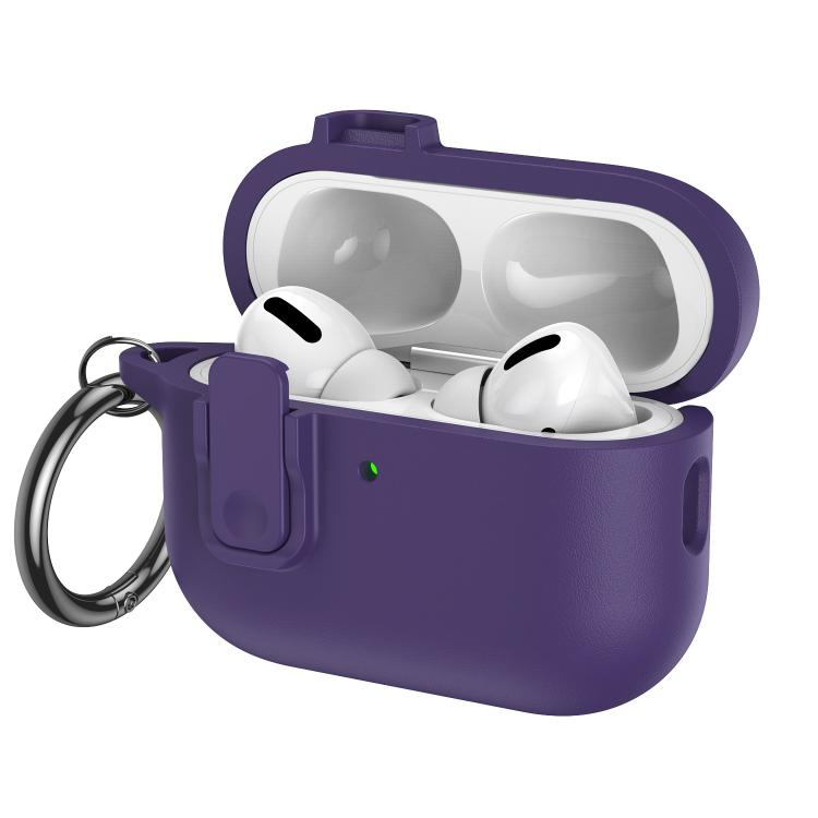 For AirPods Pro 2 Grained Leather Look TPU Earphone Cover with Ring Hook(Lavender Purple)