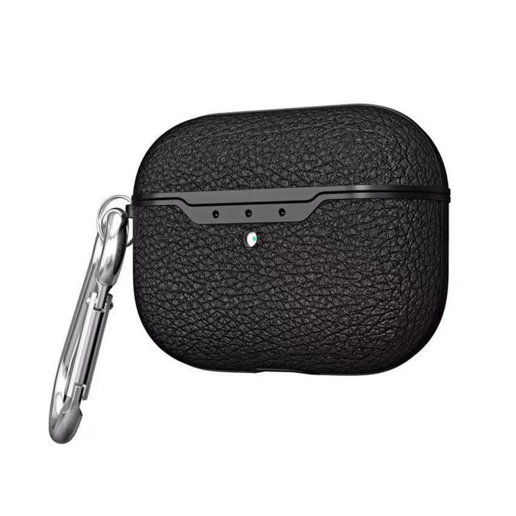 For Airpods Pro 2 Litchi Pattern TP Soft Shell Earphone Protective Case(Black)