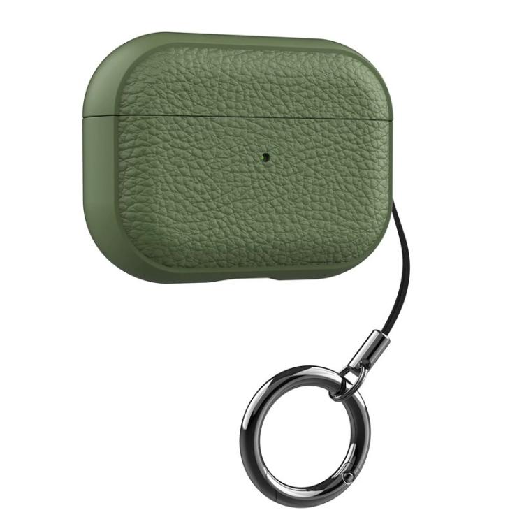 For AirPods Pro 2 Lychee Texture TPU Earphone Cover with Buckle(Army Green)