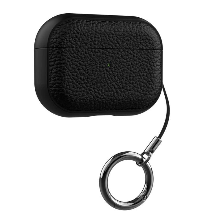 For AirPods Pro 2 Lychee Texture TPU Earphone Cover with Buckle(Black)