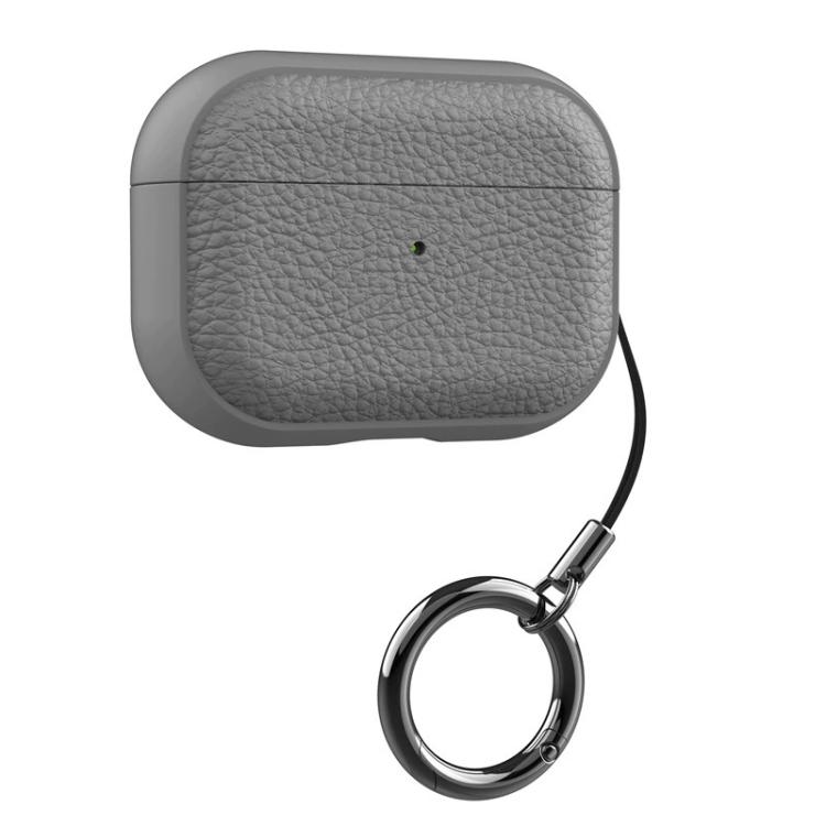 For AirPods Pro 2 Lychee Texture TPU Earphone Cover with Buckle(Gray)