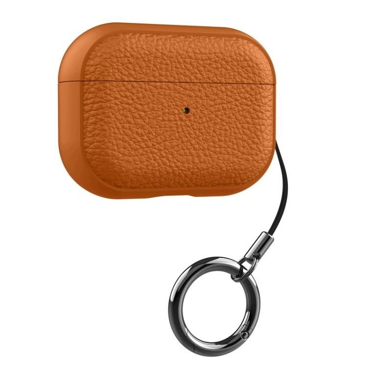For AirPods Pro 2 Lychee Texture TPU Earphone Cover with Buckle(Orange)