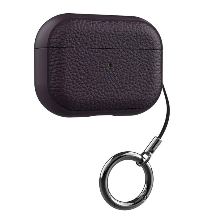 For AirPods Pro 2 Lychee Texture TPU Earphone Cover with Buckle(Purple)