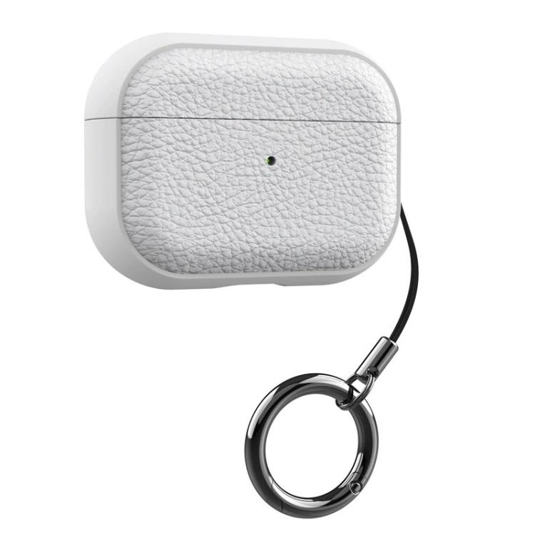 For AirPods Pro 2 Lychee Texture TPU Earphone Cover with Buckle(White)