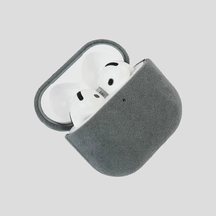 For AirPods Pro 2 Nubuck Genuine Leather Earbuds Protective Case(Light Gray)