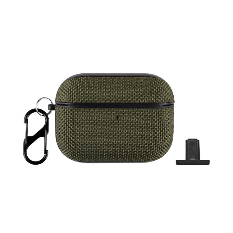 For AirPods Pro 2 Nylon Waterproof Wireless Earphone Split-type Case with Hook(Army Green)